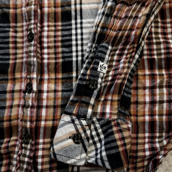 Kavu sz L Brown Plaid Flannel Button Down Elbow Patches - Picture 5 of 5